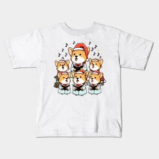 Corgi Carolers Christmas Singing Dog Choir Robes Kids T-Shirt